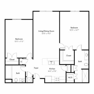 Azalea Floor Plan - 2 Bedrooms, 2 full Bathrooms